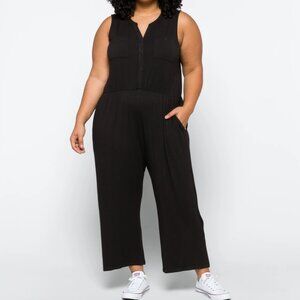 Black rayon wide-leg jumpsuit, 1X